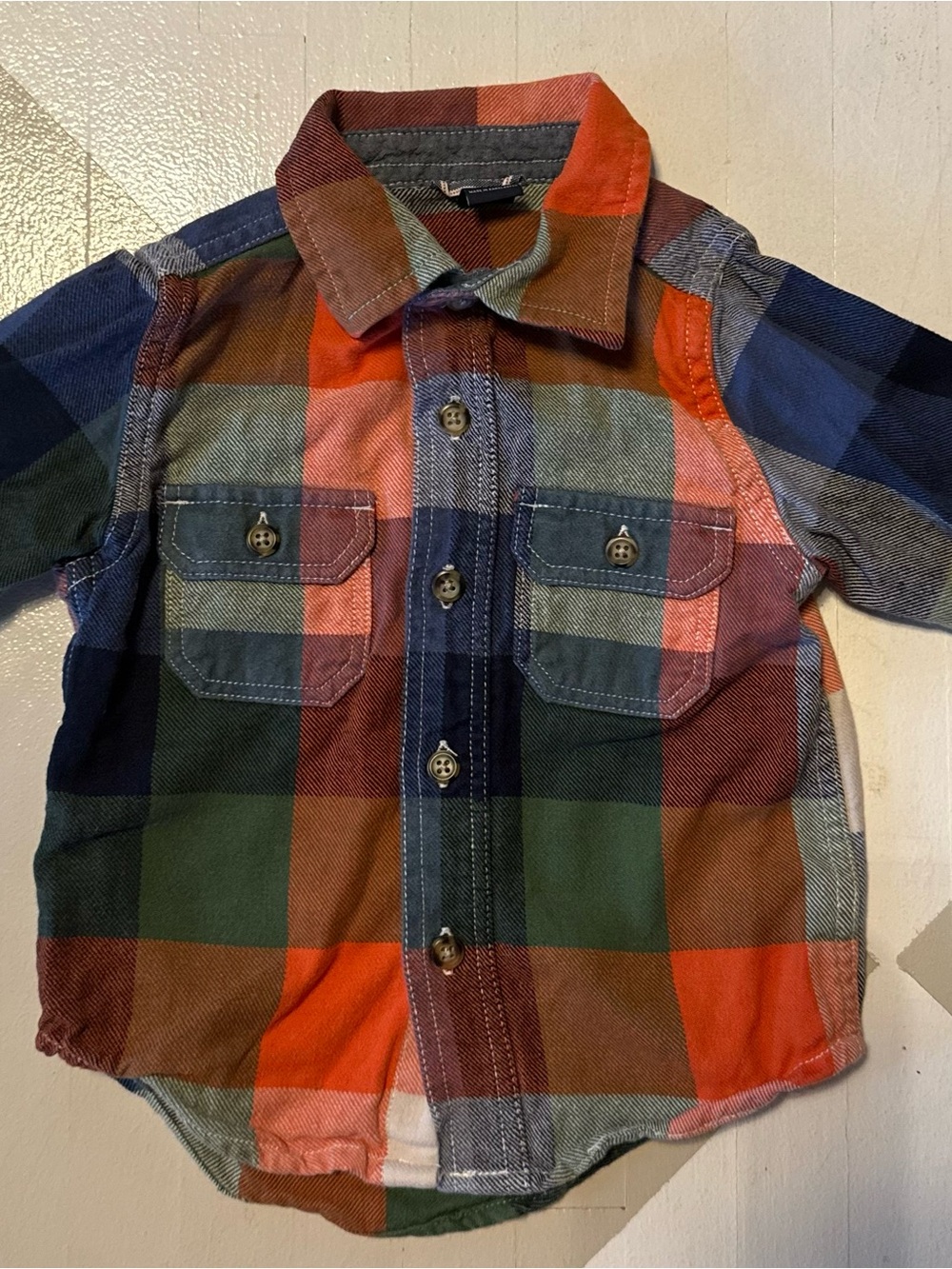 GAP Boys Plaid flannel Button-Down Shirt - Blue Green  Orange